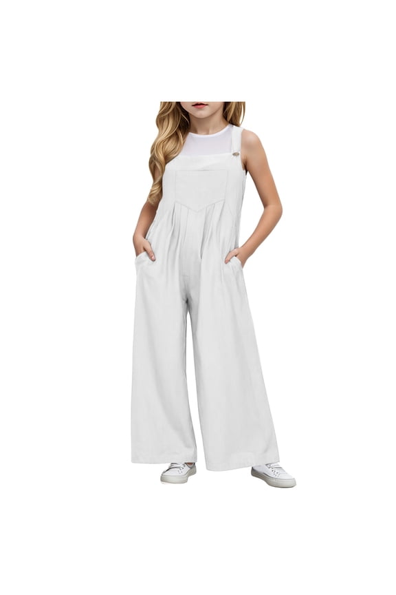 Jeans Overall Girls Denim Overalls,Little Big Kids Wide-Leg Jeans Dungarees Pants 5-14Y(White,7-8 Years)