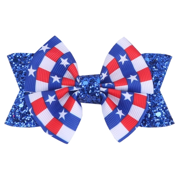 Staki July 4 Hair Clips Hair Bows for Girls 4th of July Sequin Hair Bow Sparkly Cheer Barrettes Hairpins for Girls Kids Children Independence Day Gift,Dark Blue