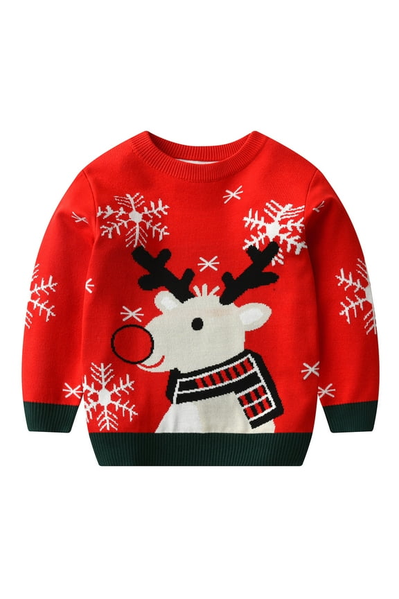 Junior Sweaters Kids Boys Sweaters Holiday Sweater Crewneck Knit Pullover (Red,4-5 Years)