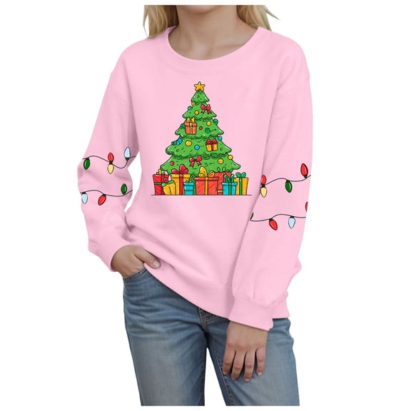 Staki Kid Girl Christmas Crewneck Sweatshirt Christmas Sweatshirt Toddler Baby Girl Patch Merry Shirts Xmas Pullover Holiday Tops Winter Clothes(Pink,2-3 Years)