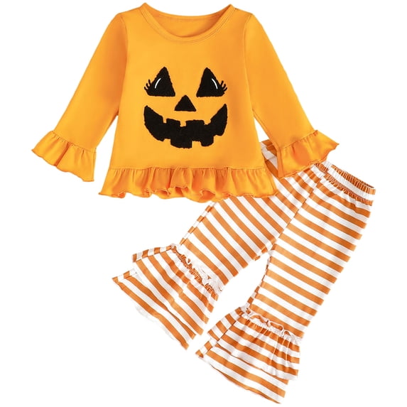 Staki Kid Girl Halloween Clothes Ruffle Sleeve Top and Pants 1-3 Years Fall Outfit Set,2-3 Years