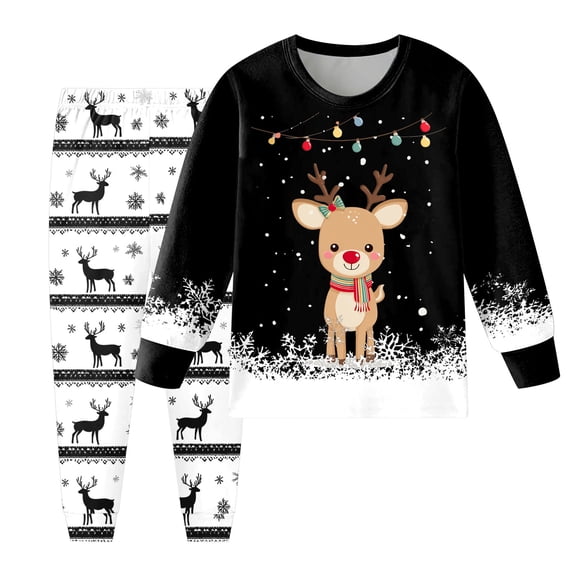 Staki Kids Christmas Pajamas Christmas Boys Pajamas, Cotton Kids Soft Long Sleeve Sleepwear Button Down Casual 2 Pcs Pjs Set for Boy(Black,2-3 Years)