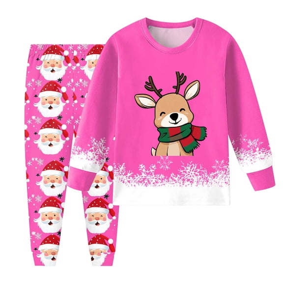 Staki Kids Christmas Pjs Christmas Boy Pajamas Long Sleeve Cotton Kids Clothes Toddler Boys Sleepwear(Hot Pink,4Y)
