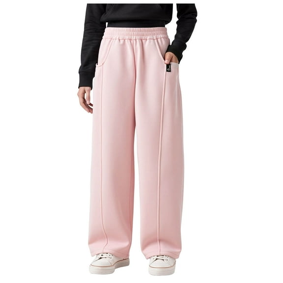 Staki Kids Clothing Girl's Sweatpants Elastic Waist Wide Straight Leg Pants High Waisted Casual Baggy Jogger Pants 3-9Y 10-14Y(Pink,4-5 Years)