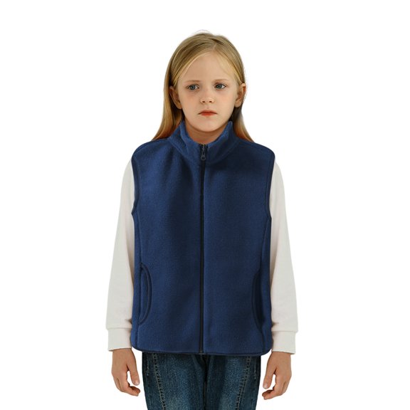 Staki Kids' Collar Vest Toddler Baby Sleeveless Vest Coats Buttons Open Front V Neck Jacket Vest Cotton Soft Fall Lightweight Coats for Girls(Navy,5-6 Years)