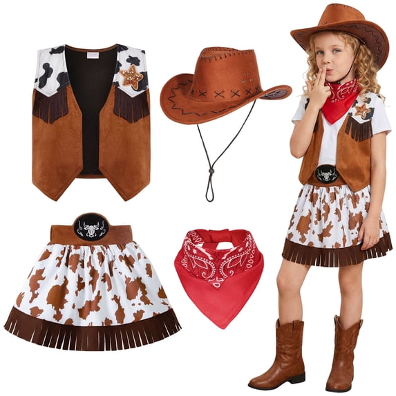 Staki Kids Cowgirl Costume for Girls Western Rodeo Outfit Halloween Costume Party Dress Up 5-7 Years,6-7 Years