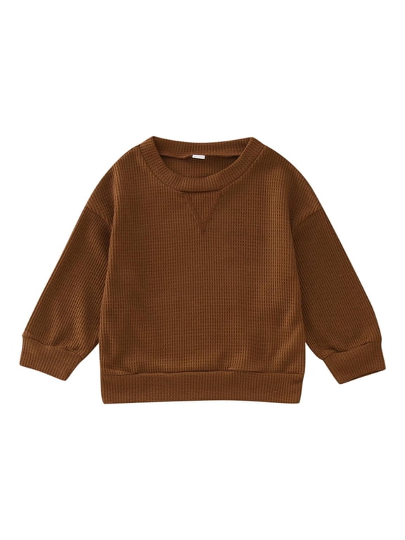 Kids Crewneck Sweatshirt Toddler Long Sleeve Tops Medium Weight Fall Pullovers for Girls(Brown,18-24 Months)