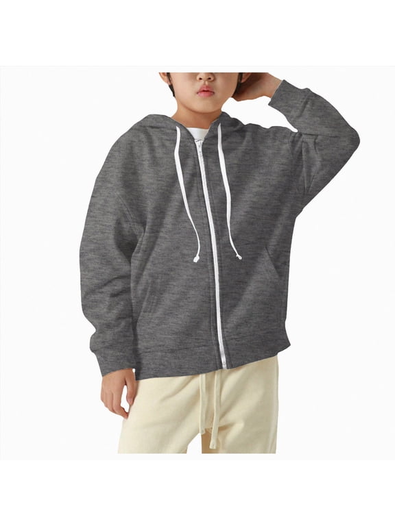 Kids Heavyweight Zip Up Hoodie Jacket Premium Kangaroo Pocket Long Sleeve Durable Everyday Sweater 3-12Y(Gray,5-6 Years)