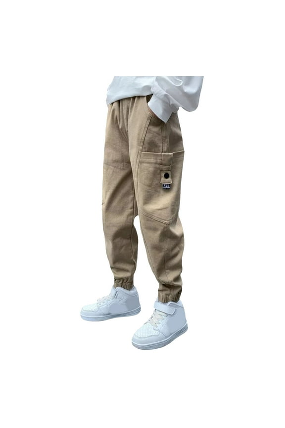 Kids Joggers Boys Cargo Pants Kids Water Resistant Hiking Pants Quick Dry Lightweight(Khaki,6-7 Years)
