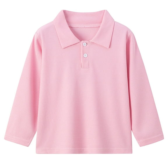 Staki Kids Long Sleeve Polo Shirts Boys Boys Long Sleeve Polo Shirts Kids School Uniform Solid Color Polo T-Shirts(Pink,9-10 Years)