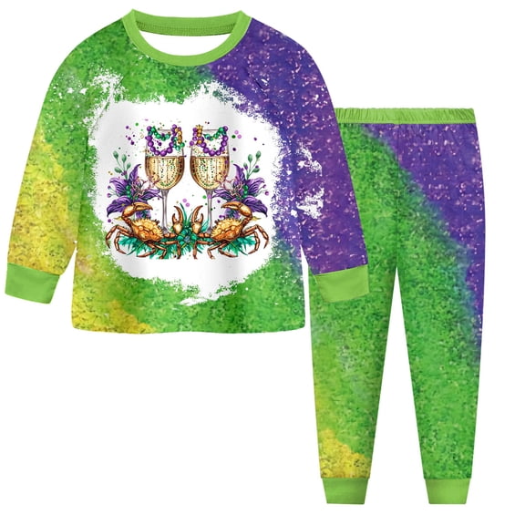 Staki Kids Mardi Gras Outfit Girls Toddler Girl Mardi Gras Outfit Kids Long Sleeve T-shirt Carnival Clothes for Girls 2-9Y(Light Green,2-3 Years)