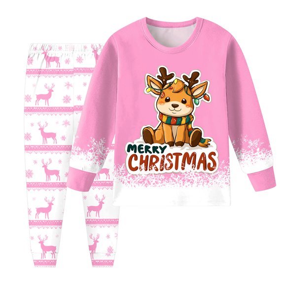Staki Kids Matching Christmas Pajamas Little Big Boys Pajamas Set Kids PJs Cotton Sleepwear(Pink,2-3 Years)