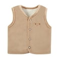 thumbnail image 1 of Staki Kids Puffer Vest Girls' Winter Puffer Vest Cute Sleeveless Button Outerwear Coats Warm Quilted Jacket(Khaki,2-3 Years), 1 of 4