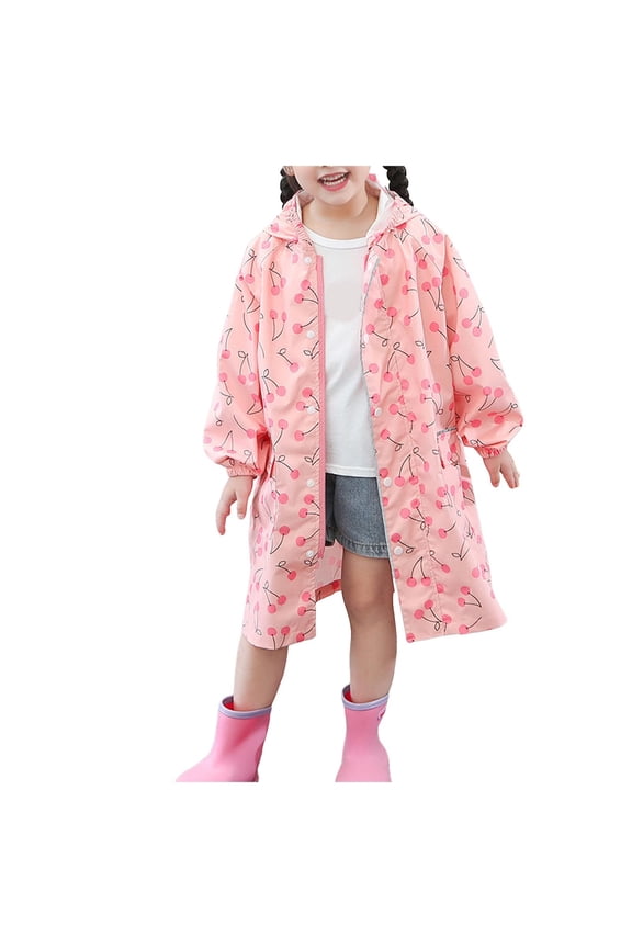 Kids Rain Poncho with Hooded Reusable Waterproof Lightweight Ponchos Kids Girl Raincoat Outwear Pink,S