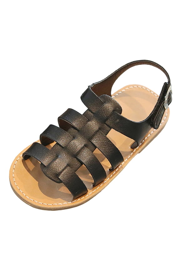Kids Sandals for Girls - Girls Sandals with Adjustable Buckle Closure, Comfortable Plush & Soft Insole Wedge Design Non-Slip Outsole Black,12 Little Kid