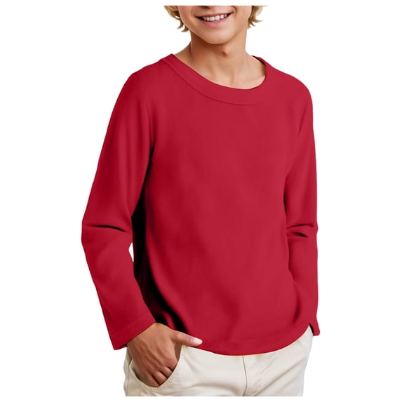 Staki Kids Shirts Boys Boys' Long Sleeve Crewneck T-Shirts Soft Casual Tees for Kids(Wine,6-7 Years)