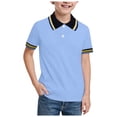thumbnail image 1 of Staki Kids Short Sleeve School Uniform Shirts Boys' Performance Polo Shirt - Golf Grid Short Sleeve Collar Shirts Youth Stretch Quick Dry Lightweight 1-9Y 10-18Y(Blue,11-12 Years), 1 of 4