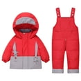 thumbnail image 1 of Staki Kids Snow Suit Toddler Girl Snow Suit Kid Winter Snowsuit Outfits Hooded Jacket & Kids Snow Bibs Pants 1Y,2T,3T,4T,5T(Red,2-3 Years), 1 of 9