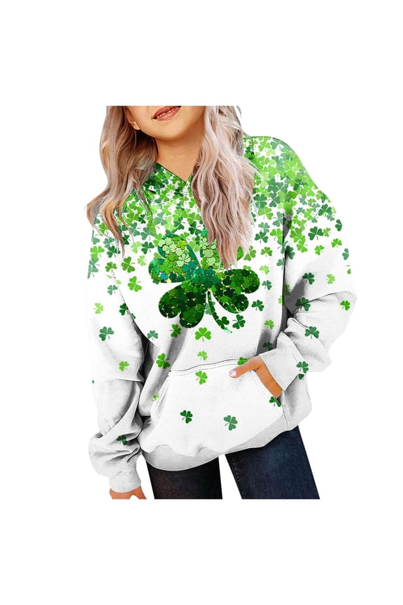 Kids St Patricks Day Shirt Toddler Girls Hoodies Kids Pullover Sweatshirt Casual Hoodies Sweatshirts Long Sleeve Shirts Tops 3-12Y(Army Green,11-12 Years)