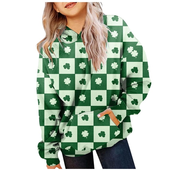 Staki Kids St Patricks Day Sweatshirt Toddler Girls Hoodies Kids Pullover Sweatshirt Casual Hoodies Sweatshirts Long Sleeve Shirts Tops 3-12Y(Dark Green,2-3 Years)
