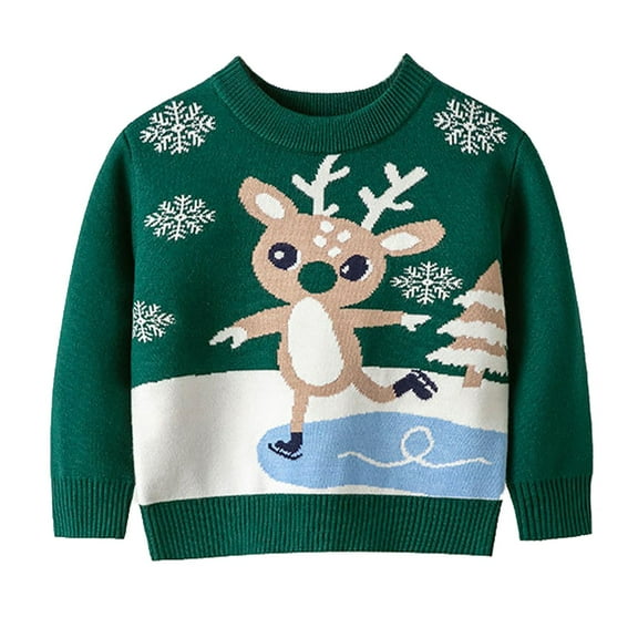 Staki Kids Sweater Christmas Boys and Toddler Long Sleeve Crew Neck Pullover Sweater(Green ,4-5 Years )