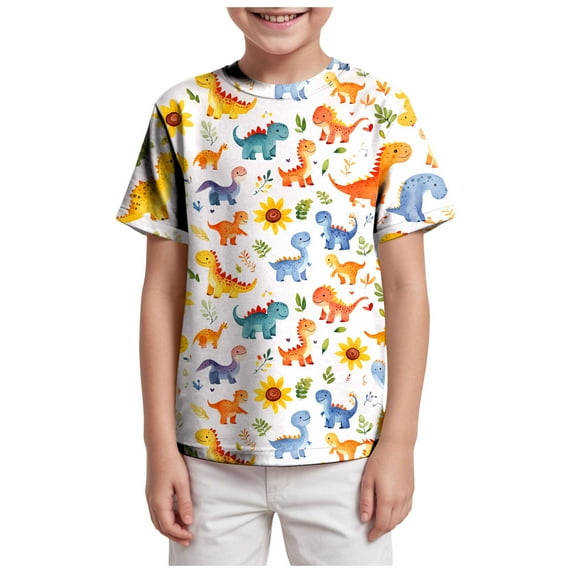 Staki Kids T Shirts Kids Boy Short Sleeve Graphic Tees Cotton Casual Summer Tops T-Shirts 3-9Y 10-13Y(Orange,4-5 Years)
