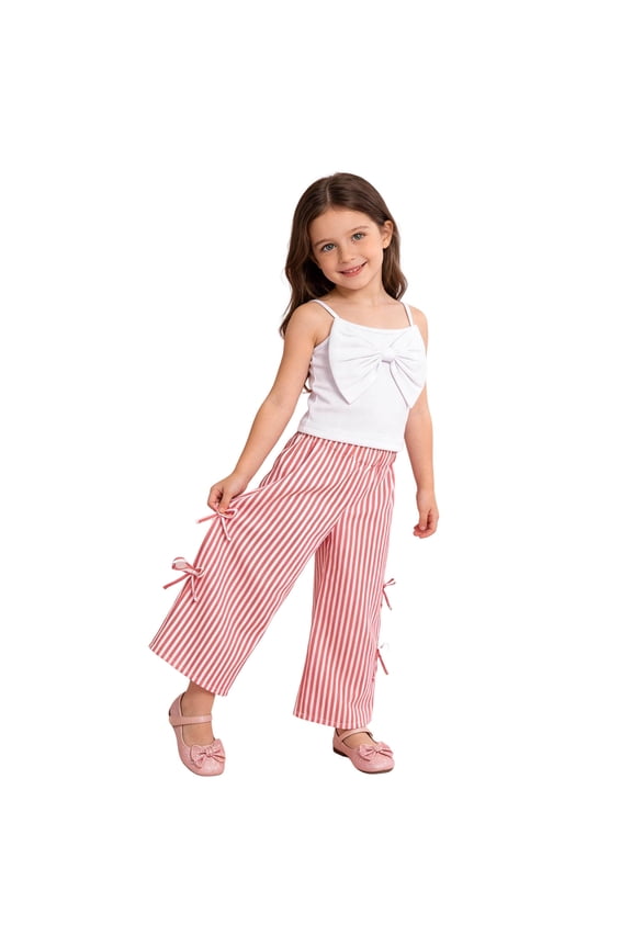 Kids' Vacation & Outing Toddler Girl Summer Clothes Vintage Baby Outfit Crochet Sleevless Ruffled Tank Top & Pants Set 2-7Y(Pink,4-5 Years)