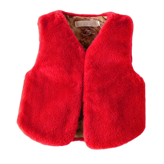 Staki Kids White Fur Vest Toddler Baby Girls Cotton Warm Vest Sleeveless Winter Coats for Kids Padded Waistcoat Outwear(Red,8-9 Years)