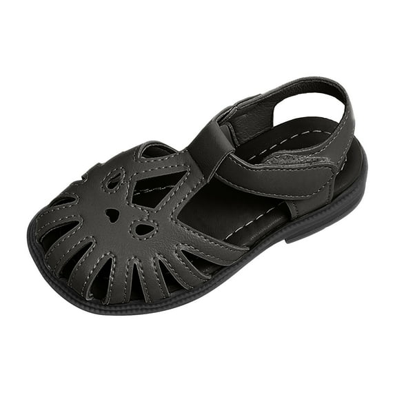 Staki Leather Slides for Kids Girls Sandals - Open Toe Summer Easter Strappy Flat Dress Gladiator Sandals with Cushioned Sole(Black,1 Big Kid)