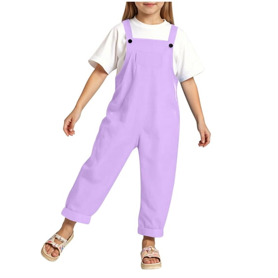 Staki Linen Overalls Little Girls Boys Shortalls Toddler Kids Summer Bib Overall Shorts with Pocket 3T 4T 5T Purple,4-5 Years