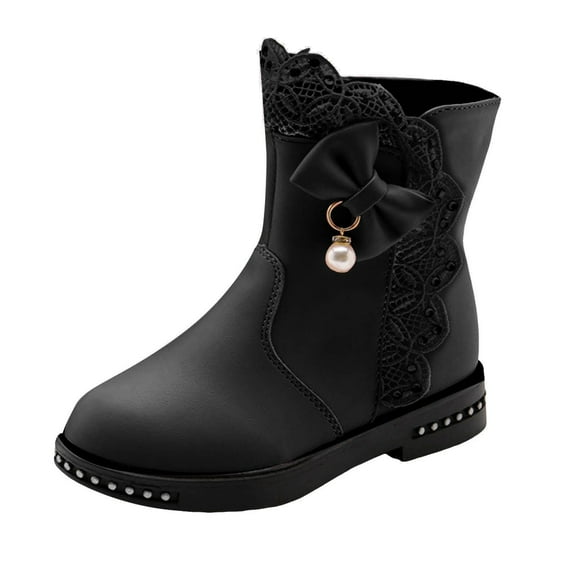 Staki Little Girl Boots Kids Ankle Boots Girls Side Zipper Lace up Work Boots(Black,15 Little Kid)