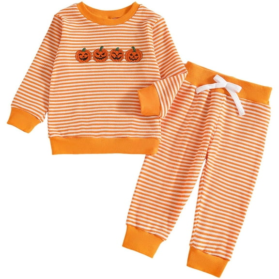 Staki Toddler Girl Sweater Baby Girls Halloween Long Sleeve Top and Pant, 2 Piece Set(Orange,2-3 Years)