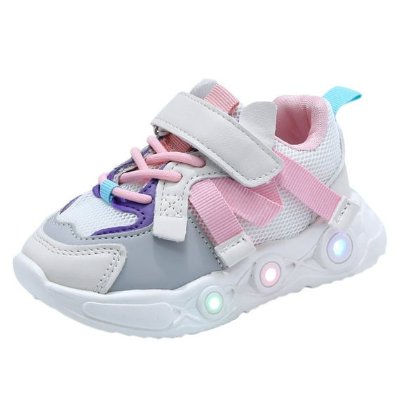 Staki Little Girl Shoes Light Up Sneakers for Toddlers Easy-On with Hook & Loop Lightweight Breathable and Soft(Pink,9.5 Toddler)