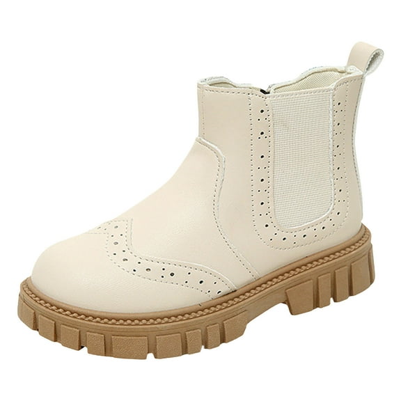 Staki Little Girls Combat Boots Kids Girls' Boots Children's Boots Outdoor Boots Girls' Plush Short Boots(White,11.5 Little Kid)