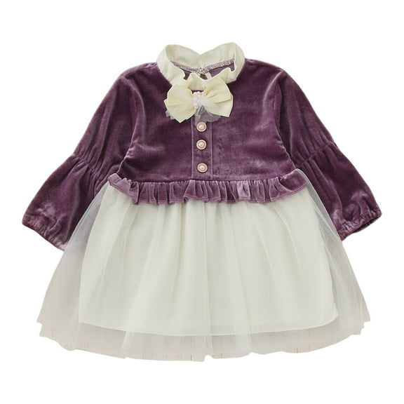 Staki Long Sleeve Flower Girl Dress Girls Long Sleeve Dress Kids Ruffle Tiered Dress Flowy Dresses(Purple,6-12 Months)