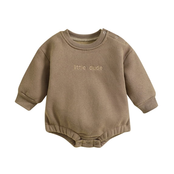 Staki Long Sleeve Onesie Baby Clothes Embroidery Print Sweatshirt Romper Infant Boys Bodysuit Fall Outfit(Khaki,3-6 Months)