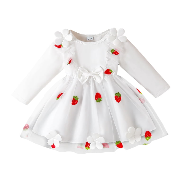 Staki Long Sleeve Princess Dress for Girls Cute Toddler Girl Princess Tulle Dress Long Sleeve Cotton Sundress Little Girls' Party Dresses(White,18-24 Months)