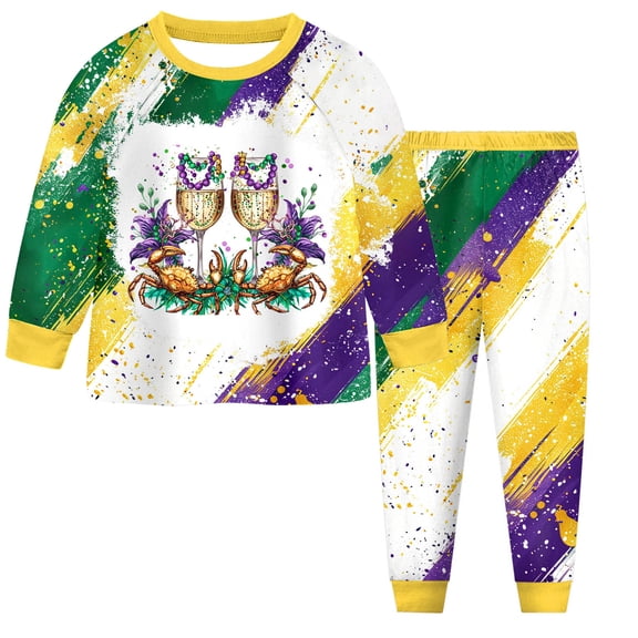 Staki Mardi Gras Baby Girl Outfit Toddler Girl Mardi Gras Outfit Long Sleeve Sweatshirt Pants Kids Carnival Clothes 2-9Y(White,6-7 Years)