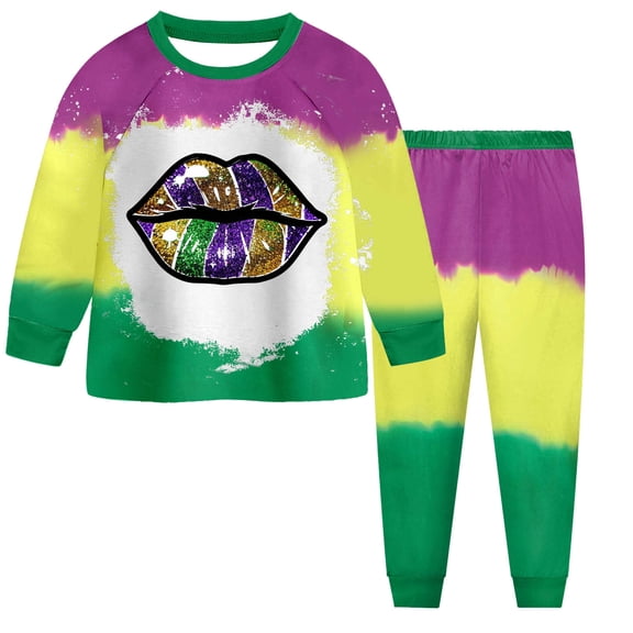 Staki Mardi Gras Baby Toddler Baby Girl Mardi Gras Outfit Fall Clothes Carnival Long Sleeve Plaid Pant Set 2-9Y(Green,4-5 Years)