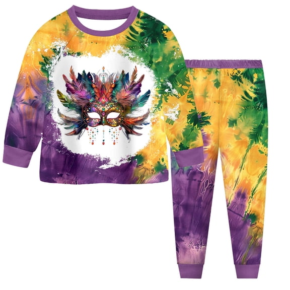 Staki Mardi Gras Carnival Clothes Toddler Girl Mardi Gras Outfit Crewneck Sweatshirt Set 2 Piece Cute Little Girl Clothes 2-9Y(Light Purple,2-3 Years)