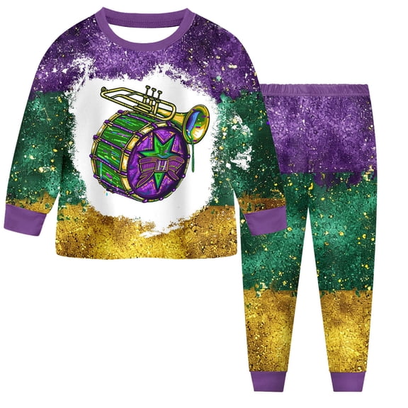 Staki Mardi Gras Gifts for Kids Toddler Baby Girl Mardi Gras Outfit Fall Clothes Carnival Long Sleeve Plaid Pant Set 2-9Y(Purple,2-3 Years)