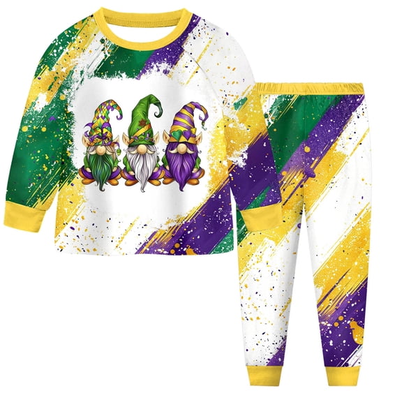 Staki Mardi Gras Outfit Infant Baby Girl Carnivals Outfit Carnival Long Sleeve Print Long Pants 2PCS Set 2-9Y(White,5-6 Years)