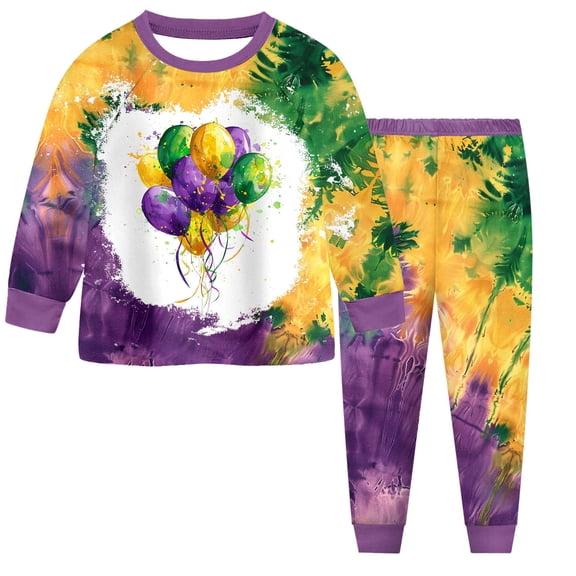 Staki Mardi Gras Outfit Toddler Baby Girl Outfit Sweatshirt Striped Long Sleeve Sweatshirt Pullover and Pants Set 2-9Y(Light Purple,7-8 Years)