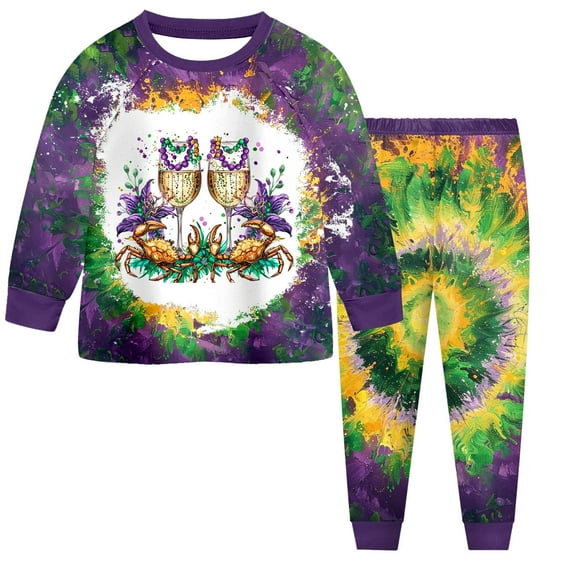 Staki Mardi Gras Outfits Toddler Baby Girl Carnival Outfit Long Sleeve Shirt Top and Striped Pants Leggings Set 2-9Y(Dark Purple,3-4 Years)
