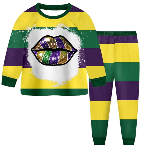 Staki Mardi Gras Smocked Outfit Girl Toddler Girl Mardi Gras Outfit Crewneck Sweatshirt Set 2 Piece Cute Little Girl Clothes 2-9Y(Light Yellow,4-5 Years)