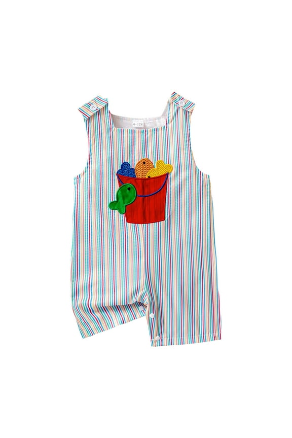 Newborn Baby Boys Sleeveless Seersucker Romper One Piece Straps Overalls Striped Jumpsuit Summer Smocked Clothes Bamboo Pajamas for Babies 6-24M 2-4Y(Multicolour,18-24 Months)