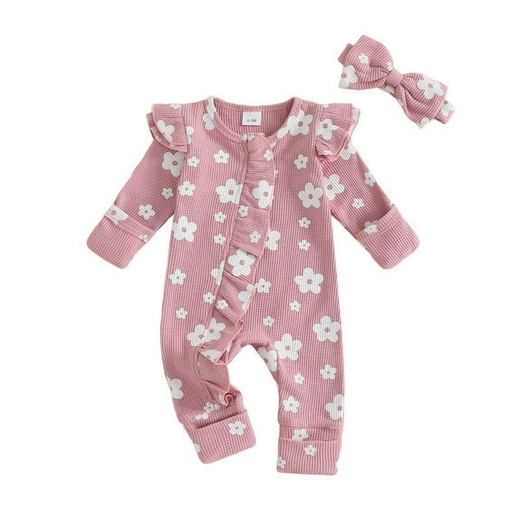 Staki Newborn Baby Girl Clothes Cute Long Sleeve Baby Girl Clothes Jumpsuit for Baby Romper(Pink,3-6 Months)