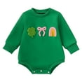 thumbnail image 1 of Staki Newborn Baby Girl Valentines Outfit Ruffle Long Sleeve Romper Cute St Patricks Day Baby Girl Outfit Patrick's Day Romper Baby(Green,18M), 1 of 9