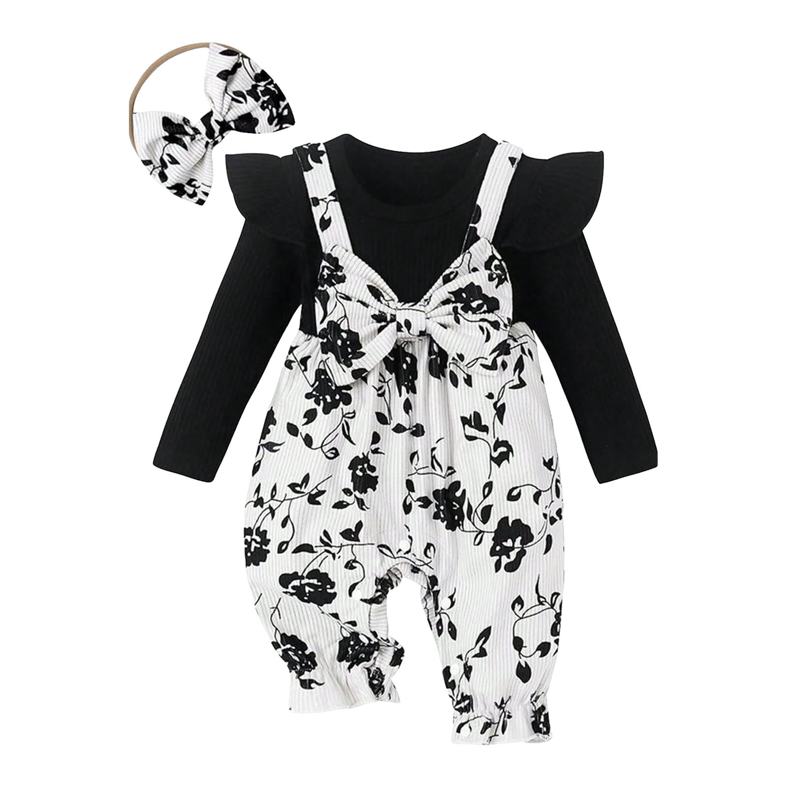 Staki Newborn Onesies Baby Girls Cotton Footed Sleep and Play 1M,3M,6M,9M,12M,18M(Black,9-12 Months)