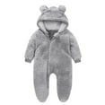 thumbnail image 1 of Staki Newborn Outfits Baby Boy Cute Baby Bear Fleece Jumpsuit Boys Warm Hooded Coverall Romper Newborn Fluffy Outerwear Snowsuit(Gray,6-9 Months), 1 of 3
